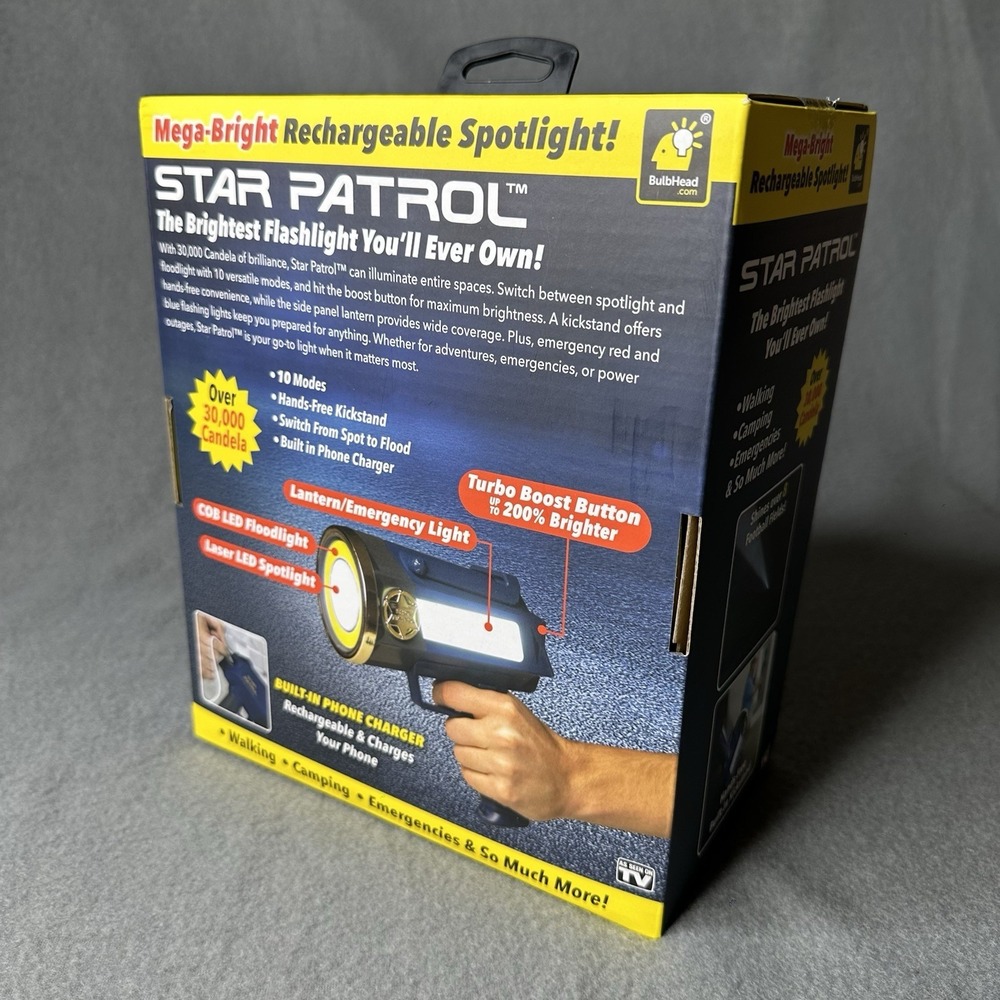 Star Patrol Mega Bright Rechargeable Spotlight Tactical & Emergency Flashlight